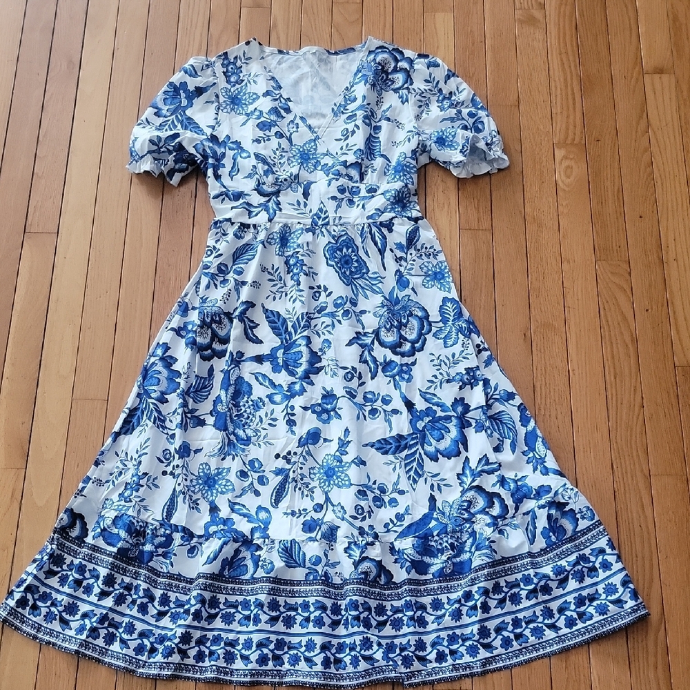 Floral Blue and White Dress